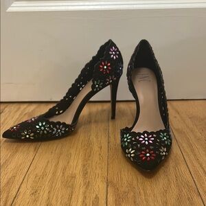 INC International Concepts Black Stiletto Heels with Laser-Cut Design